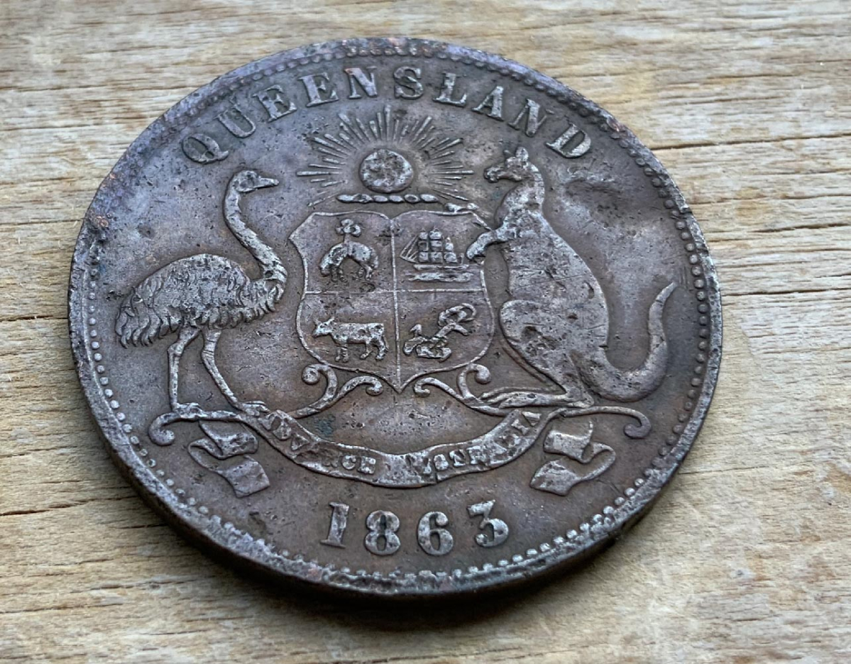 early 1863 advertising token coin for D T Mulligan Rockhampton Queensland Australia Queensland Stores C264